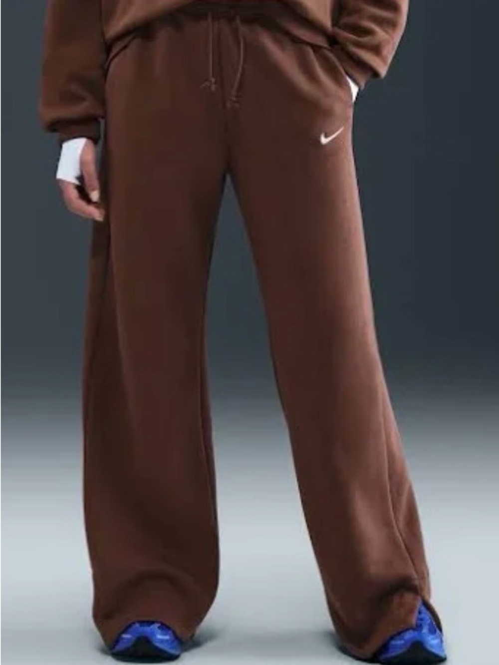 Nike Phoenix Fleece Brown Wide-Leg Sweatpants with White Swoosh